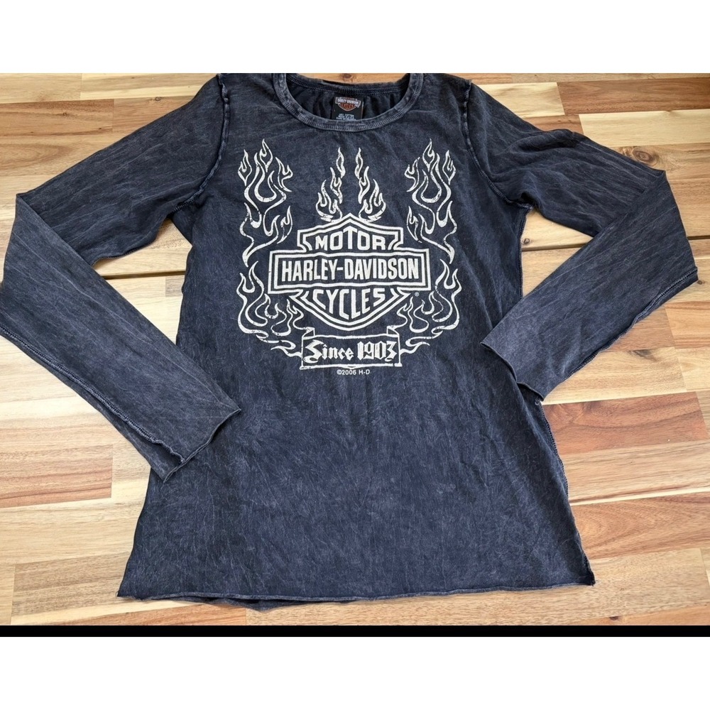 Harley-Davidson Long Sleeve Shirt Large Vintage Mineral Wash Little Rock Womens